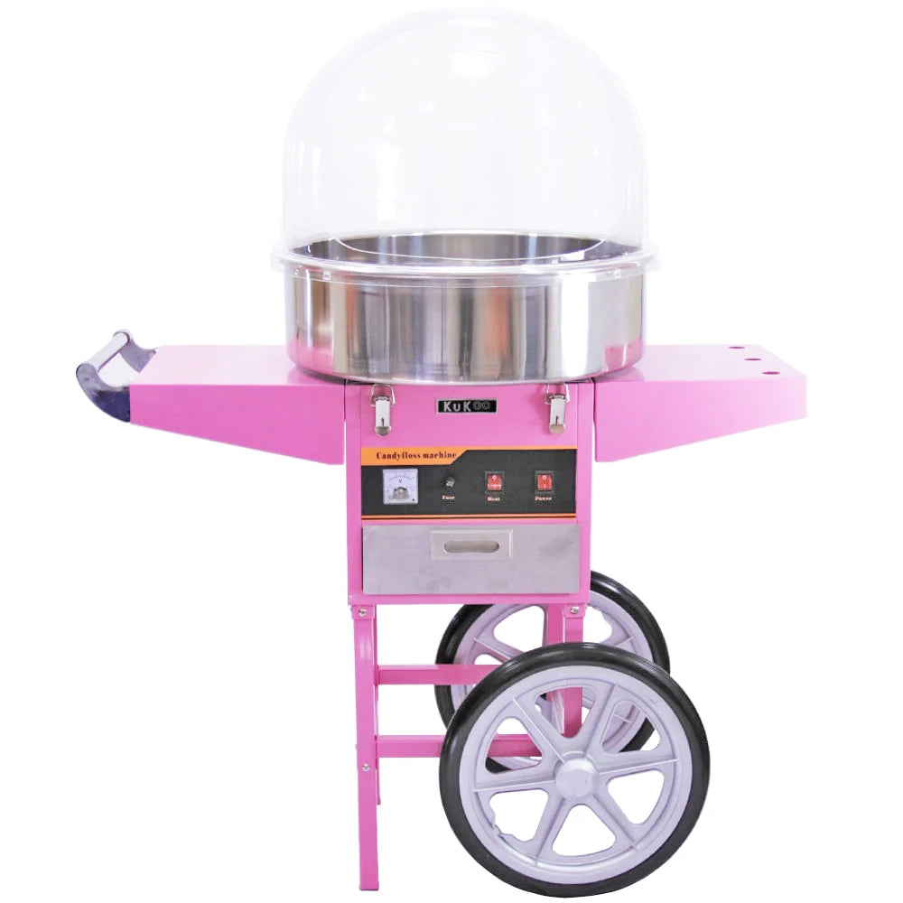 Macchina Zucchero Filato Rosa con Carrello e Cupola 50 cm Kukoo
