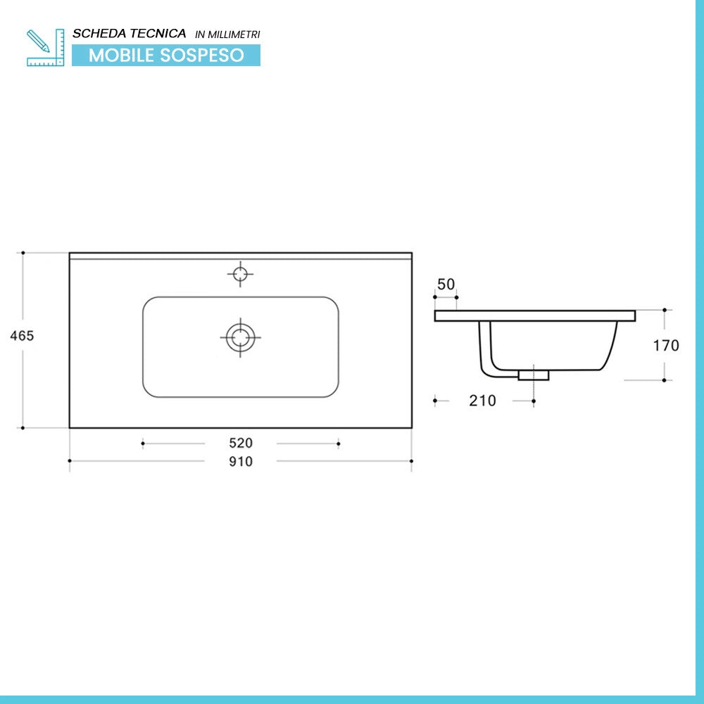Mobile bagno sospeso 90 cm rovere africa con lavabo ad incasso Gaya