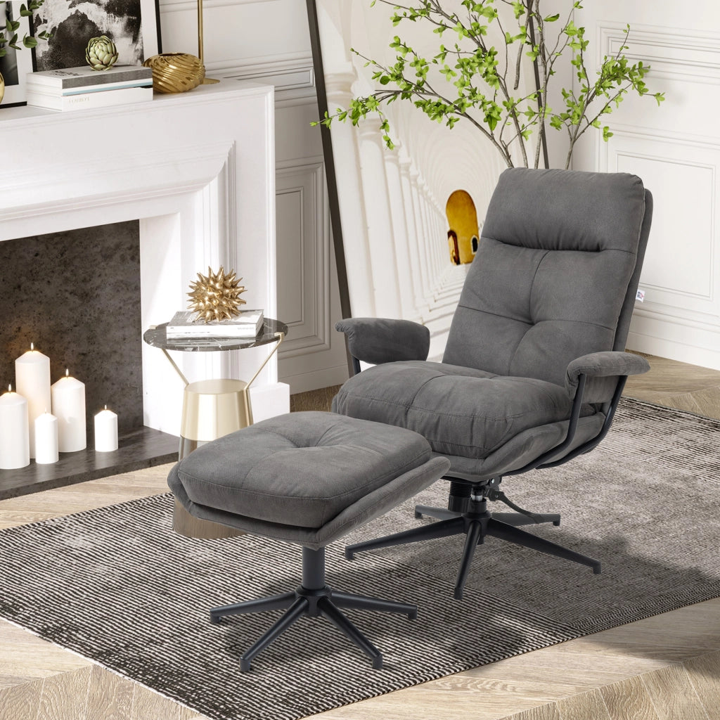 Poltrona relax con poggiapiedi ¨C zephmum ¨C schienale reclinabile, tessuto microfibra, grigio scuro