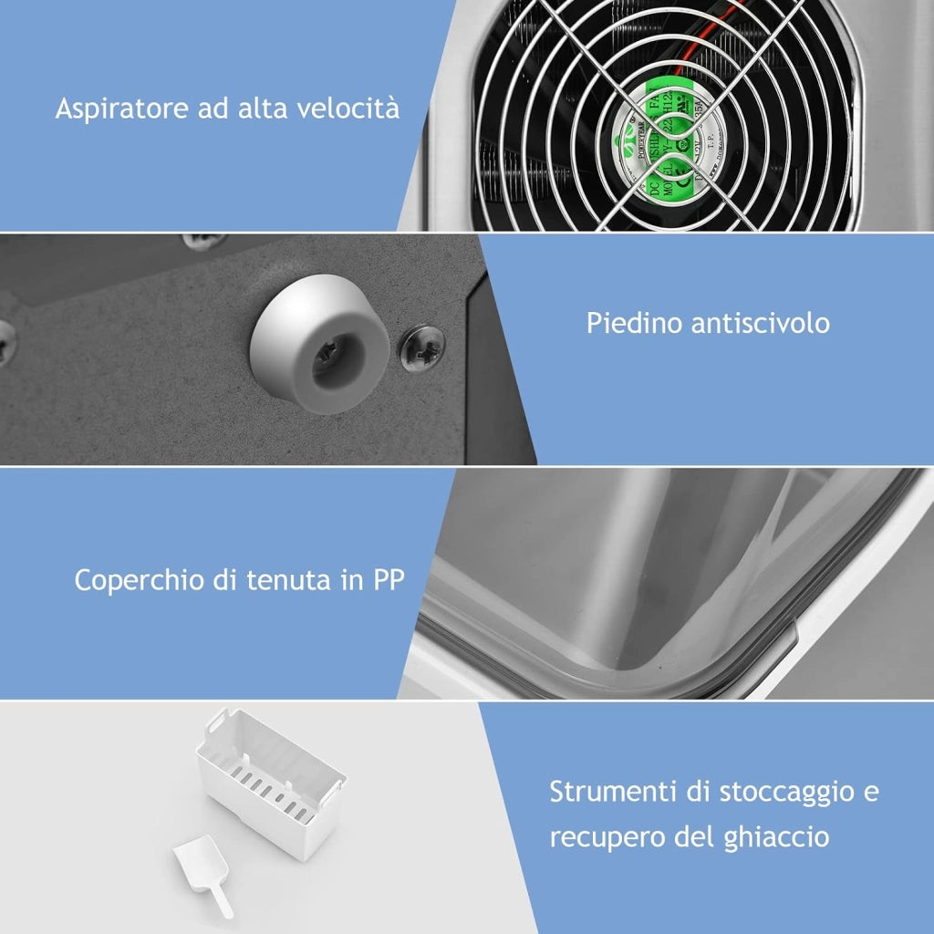 Macchina del Ghiaccio, Macchina del Ghiaccio Elettrica con Superficie Forata, con Cucchiaio Porzionatore, 18KG/24h, 3,2 L, Ideale per Casa e Ufficio