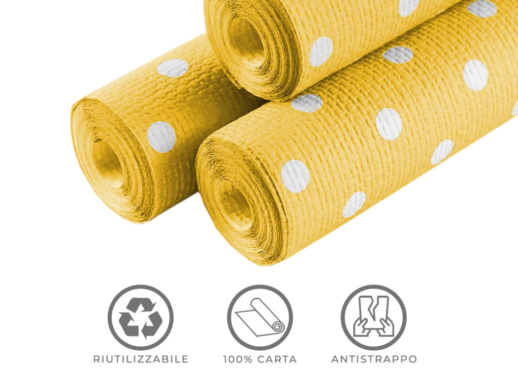 Rotolo Tovaglia A Pois Per Feste Antistrappo 100% Carta Made Italy 5mtx1,20mt - 5 Metri - Giallo