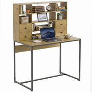 Scrivania computer 105 cm con 4 cassetti e mensole regolabili, colore legno naturale, pratica e salvaspazio per casa e home office