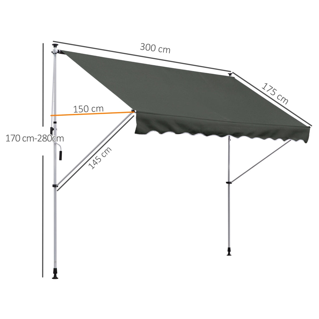 Tenda da Sole 3x1.5 m ¨C Zephmum ¨C Grigio Poliestere Metallo
