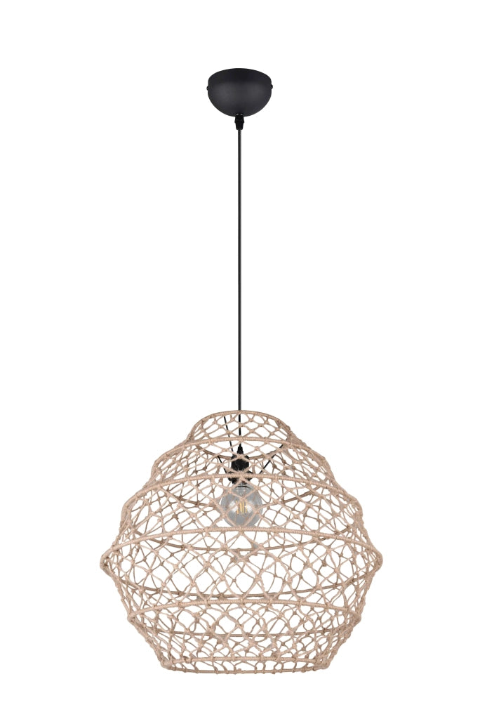 Lampada a sospensione, canapa e metallo, naturale e nero, D 60 cm, Hive