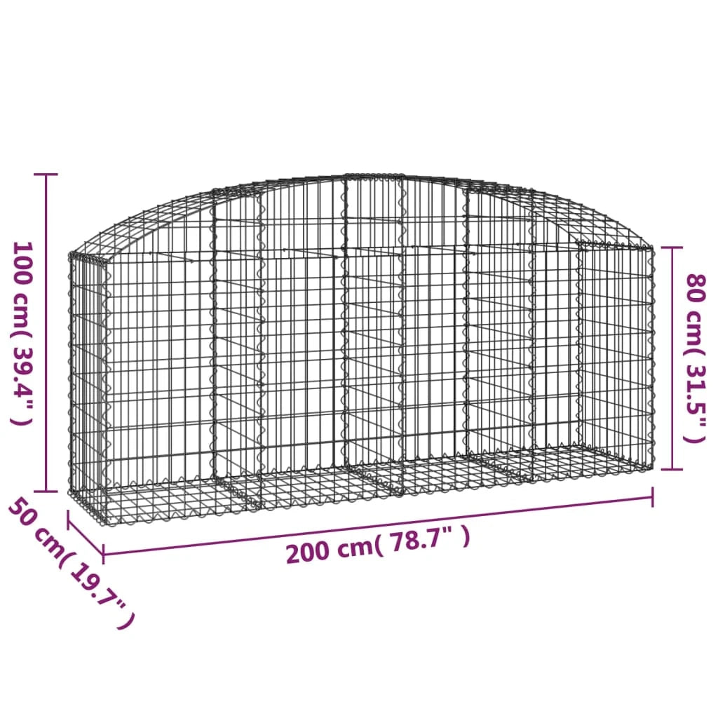 Cesto gabbione recinzione a gabbia muro di contenimento ad arco 200 x 50 x 80/100 cm ferro zincato argento 02_0040047