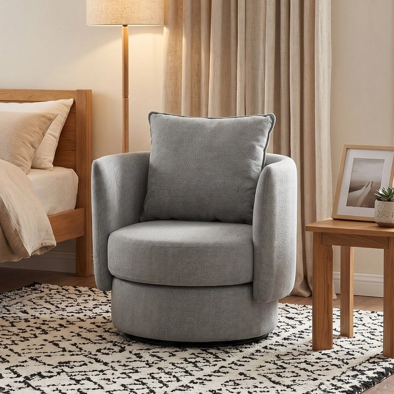 Poltrona girevole 360° in tessuto effetto lino grigio chiaro con cuscino