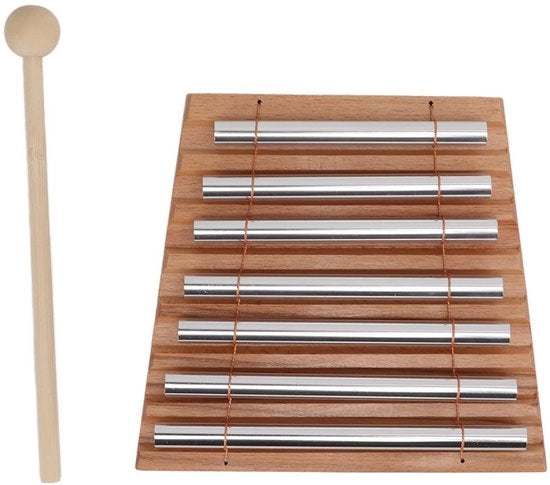 Strumento Musicale a Campane a Mano 7 Note - Base in Legno - Sostenibile - Ideale per l'Ufficio Scuola - Adatto ai Bambini - Migliora l'Audizione