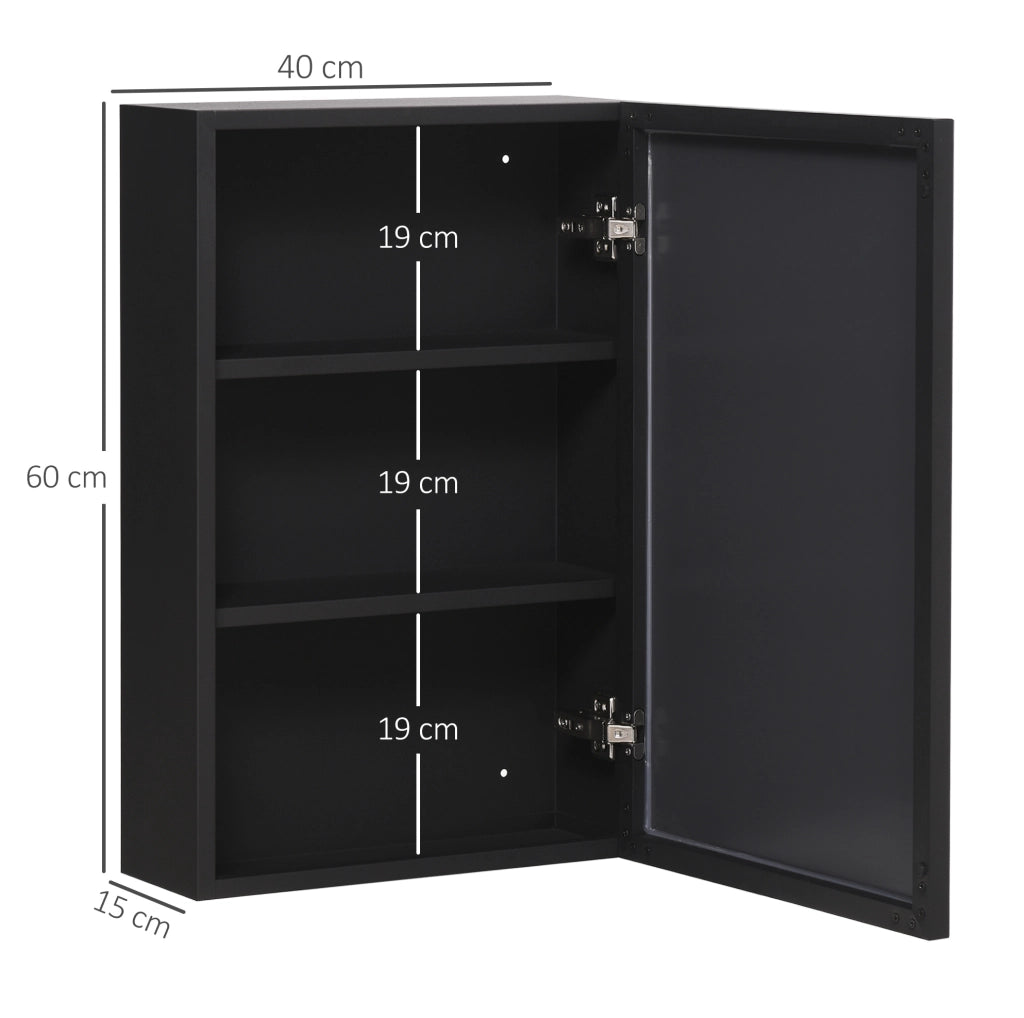 Mobile bagno sospeso ULEVR 40x15x60 cm con anta a specchio e 3 ripiani, nero