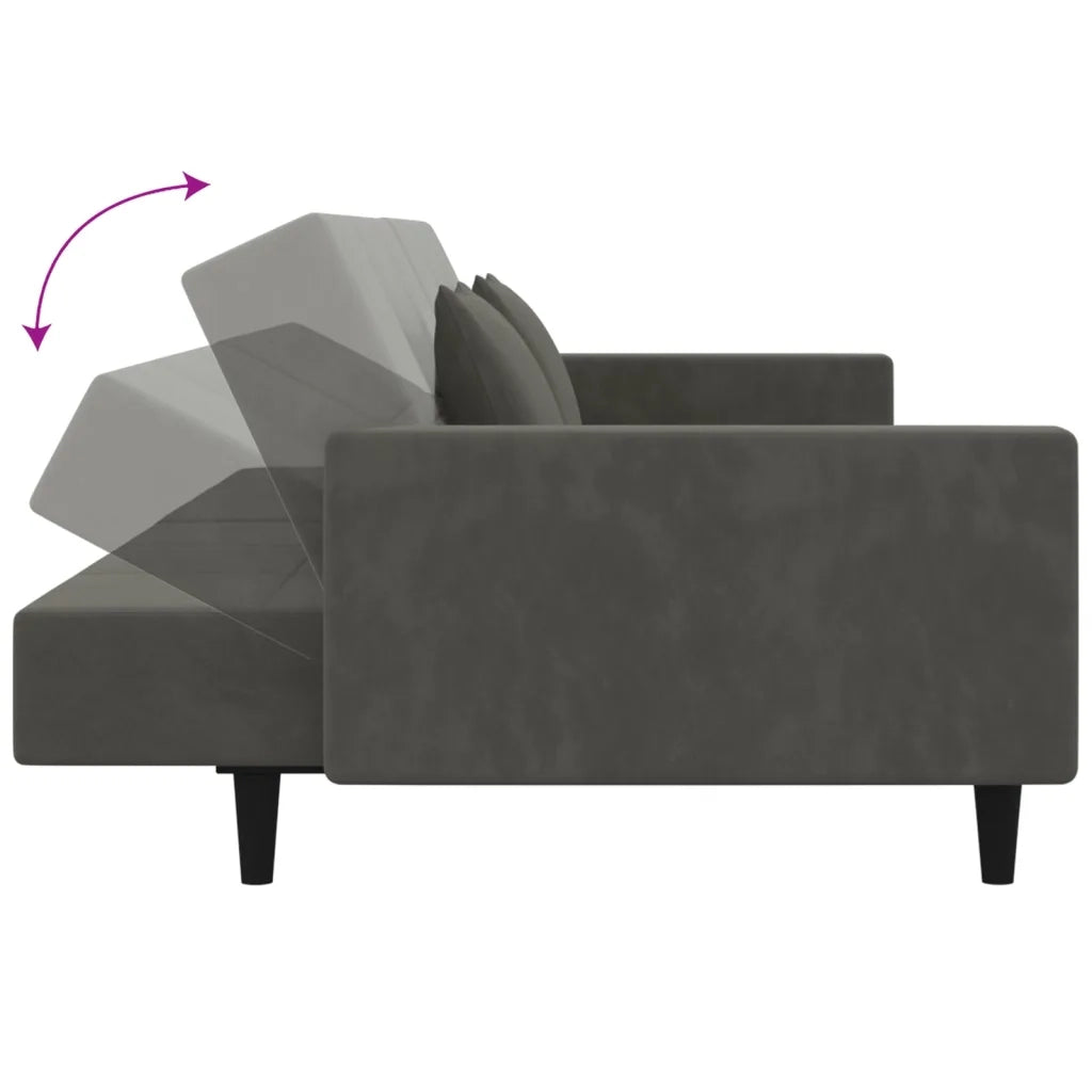 Divano Letto a 2 Posti con 2 Cuscini Grigio Scuro in Velluto 375817