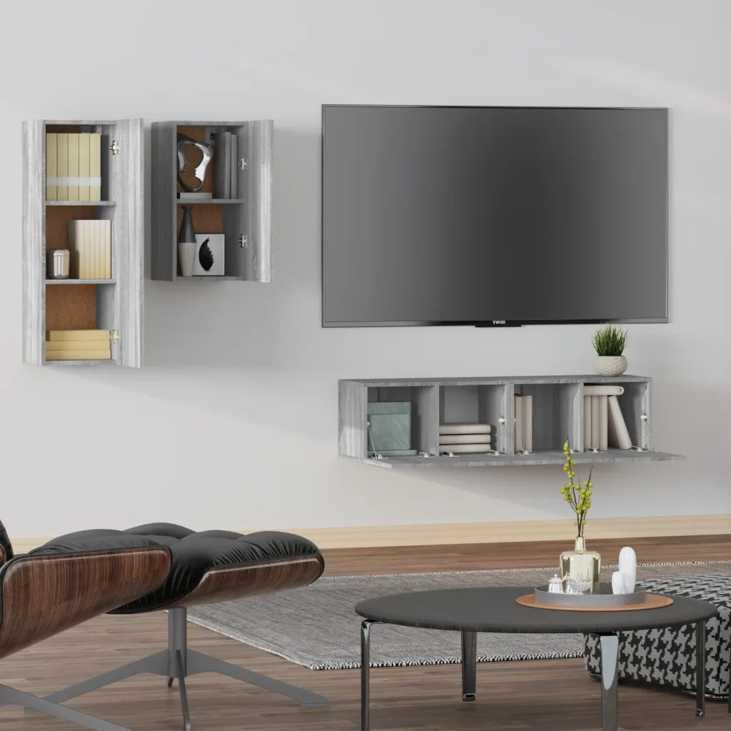 Set di Mobili Porta TV 4 pz Grigio Sonoma in Legno Multistrato cod mxl 26348