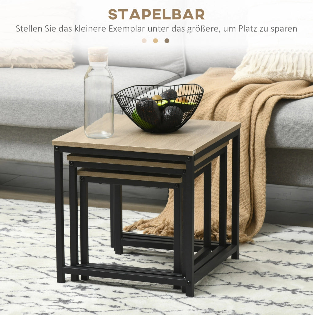 Set di 3 tavolini da caffè impilabili effetto legno