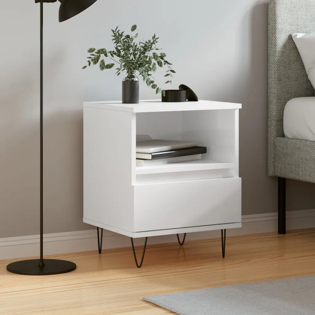 Comodino Bianco Lucido 40x35x50 cm in Legno Multistrato 830624