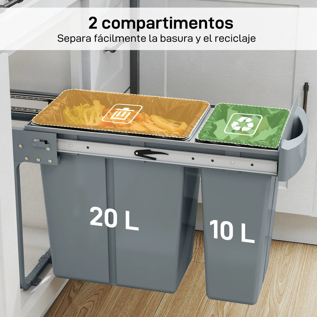 Cestino Sottolavello con 2 Contenitori Estraibili ¨C zephmum ¨C Grigio 20L+10L