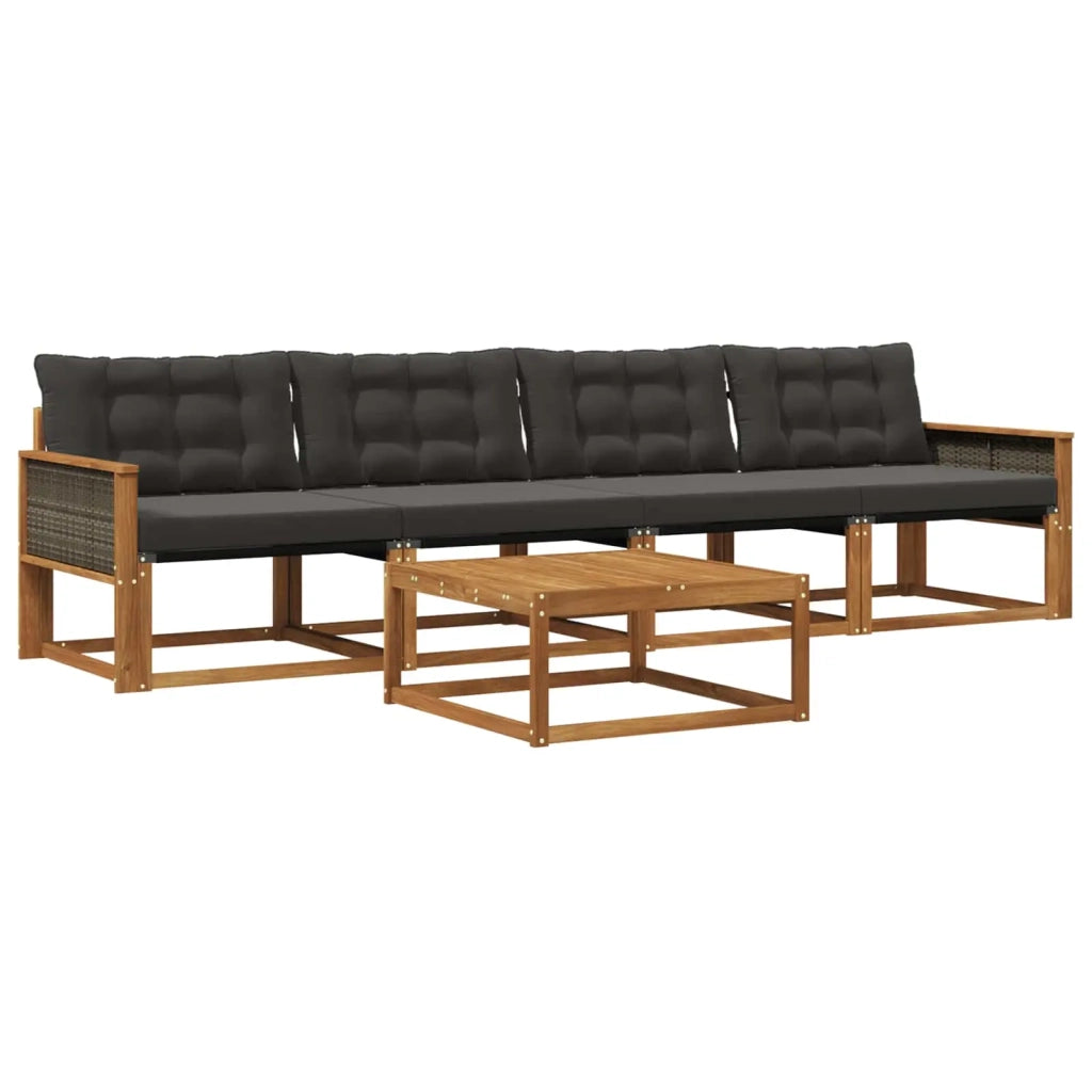 Set di divani da esterno con cuscino 5 pcs Naturale e Nero 3381228