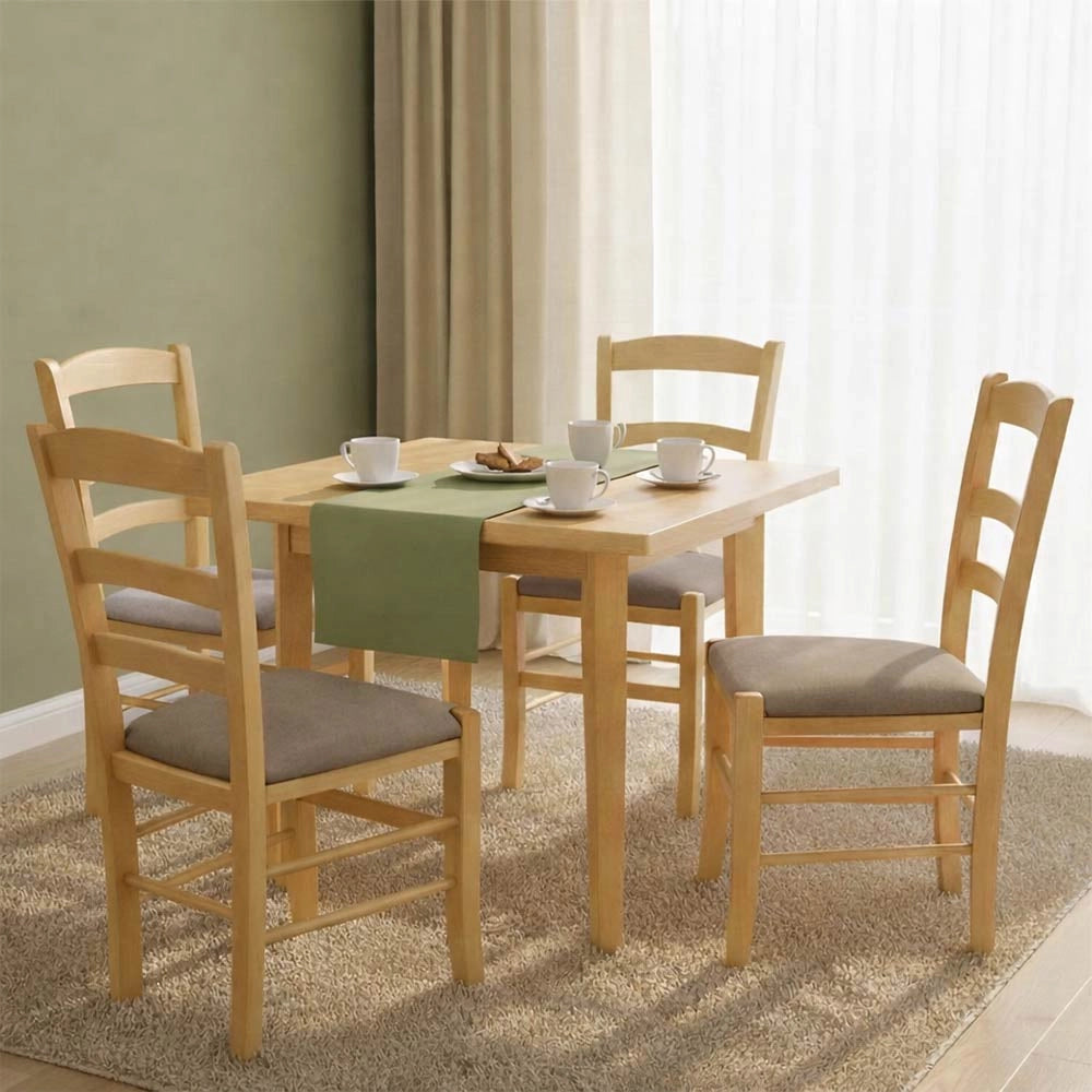 Sedie da sala da pranzo Paesana in legno naturale con seduta imbottita tortora