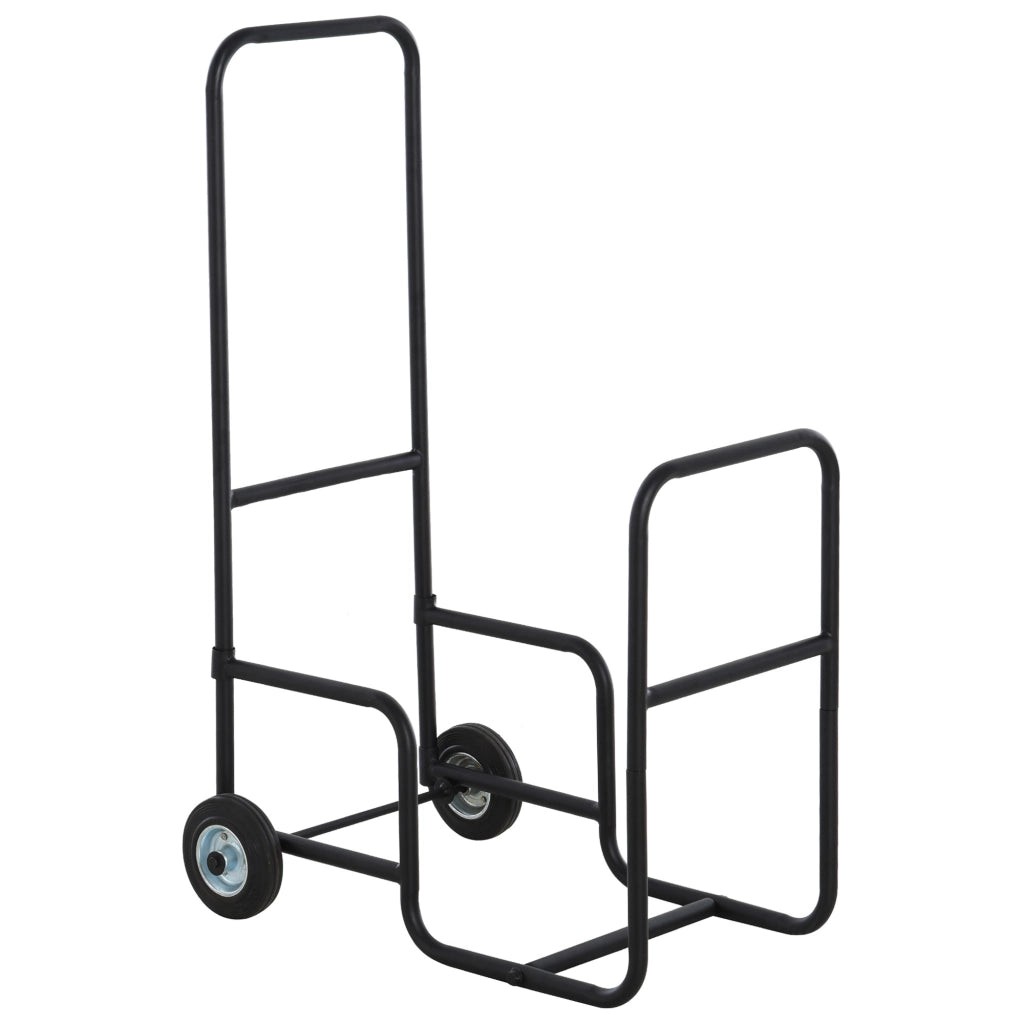 Easycomfort Carrello Portalegna in Metallo Nero con 2 Ruote per Interno ed Esterno, Max. 30kg, 56x40x90.5cm
