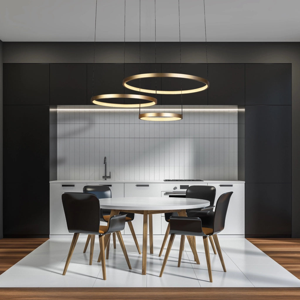 Lampadario Adornare Acciaio Nero Policarbonato Oro 3 Luci Led 107,5W 2700K