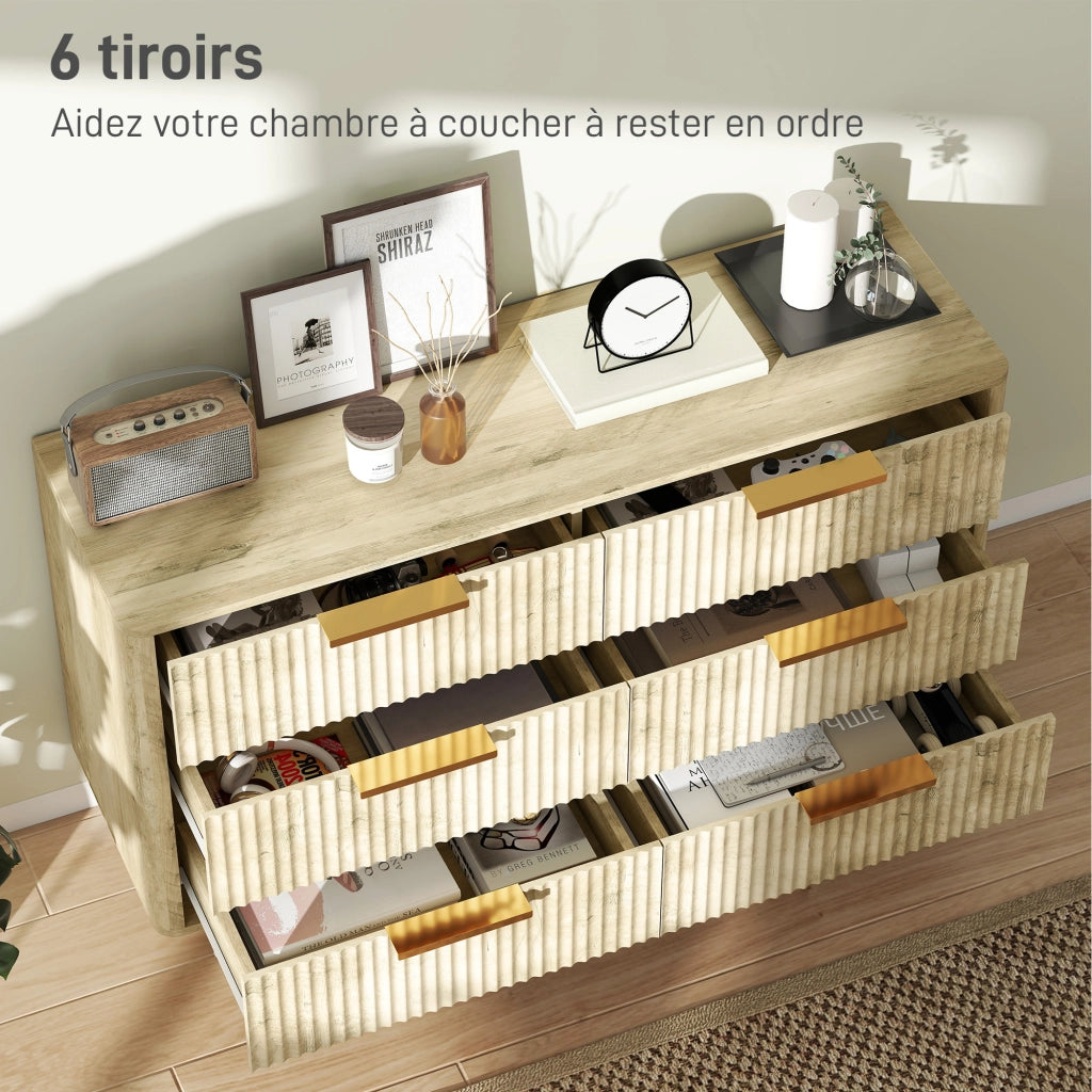 Cassettiera Scandinava 6 Cassetti ¨C Zephmum ¨C Legno Pino Effetto Rovere 120x40x76