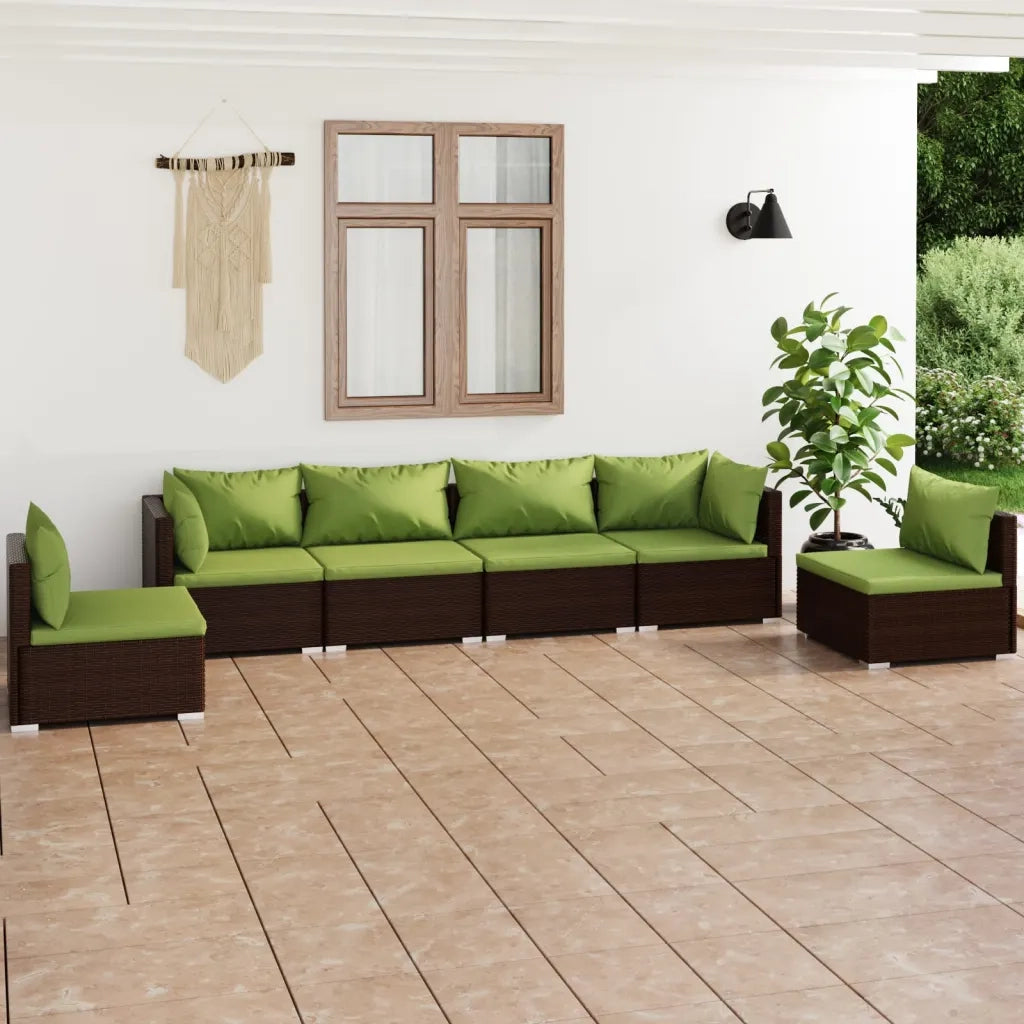 Set Divani da Giardino 6 pz con Cuscini in Polyrattan Marrone cod mxl 35889