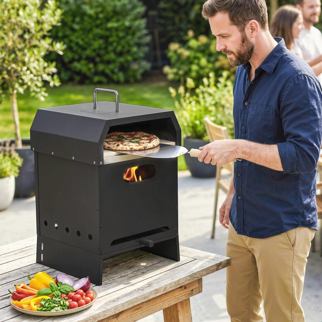 Forno per Pizza da Giardino 2 Livelli con Pizzastein ¨C zephmum ¨C Legno