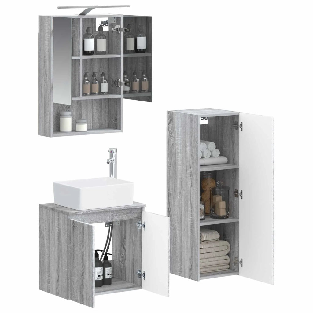 Set di mobili per il bagno 4 pcs Sonoma grigio 3407444