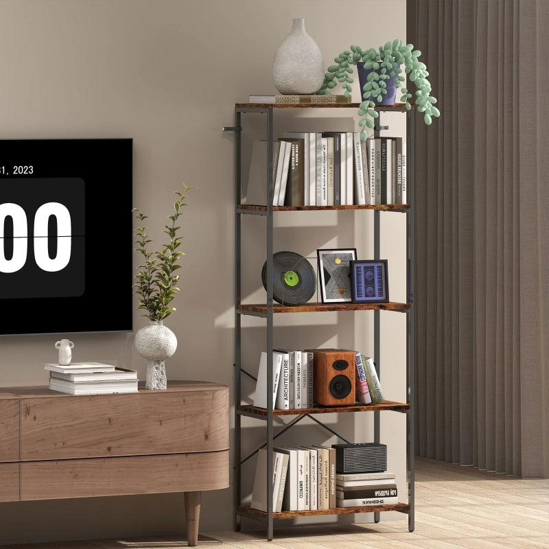 Libreria a 5 ripiani in metallo, stile industriale, colore Rustic Brown, 79 x 35 x 161 cm