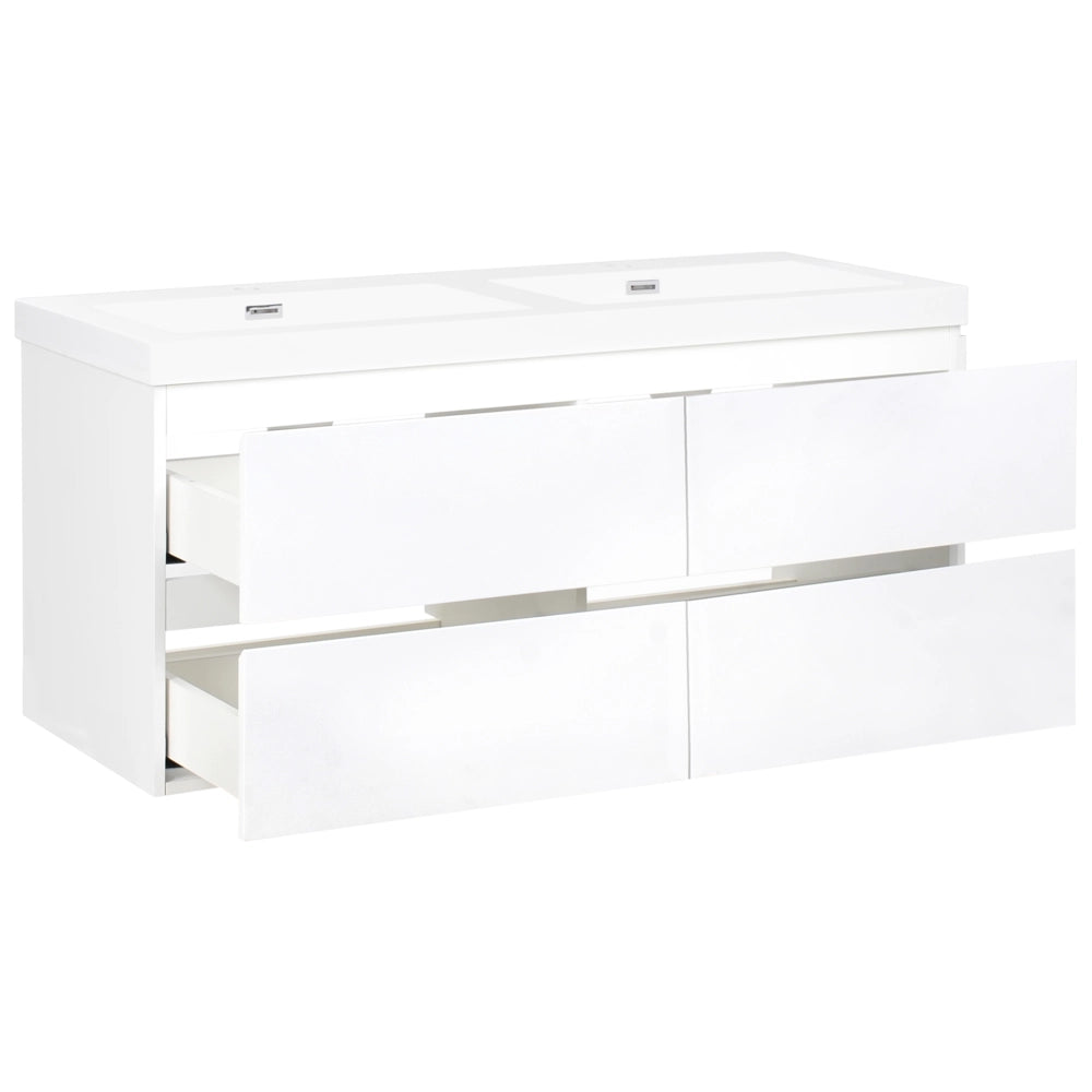 Mobiletto pensile con lavabo in legno MDF 2 cassetti 120 x 46 cm bianco stile moderno