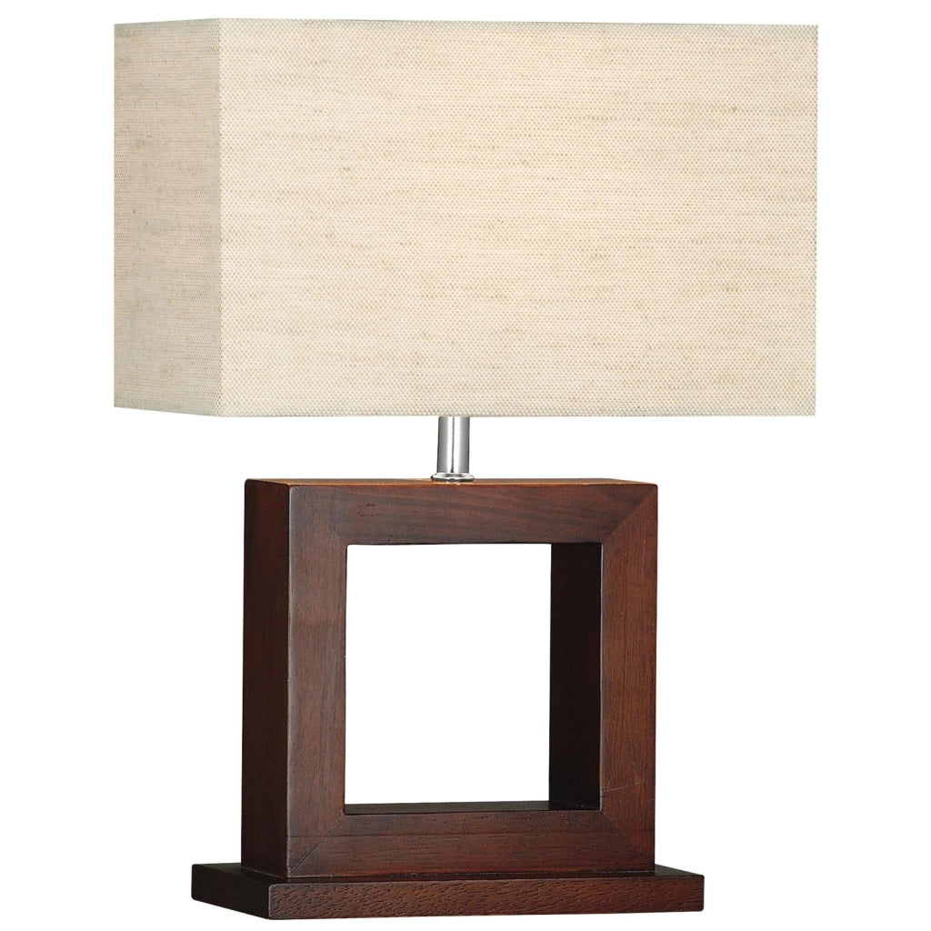 Lampada da tavolo Calven - Base in legno scuro e paralume in lino