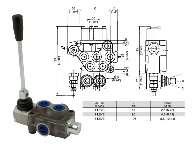 Distributore monoblocco in ghisa 1 leva 3/8 tipo ML predisposto per carry over - 80006