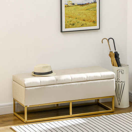 Panca Fondo Letto 110x44x48 cm con Contenitore in Poliestere Trapuntata Beige