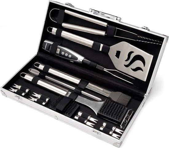 Accessori barbecue, acciaio inossidabile, forchette BBQ di alta qualità, con borsa portatile, set di attrezzi barbecue perfetto per uomini, con termometro di carne, regalo.