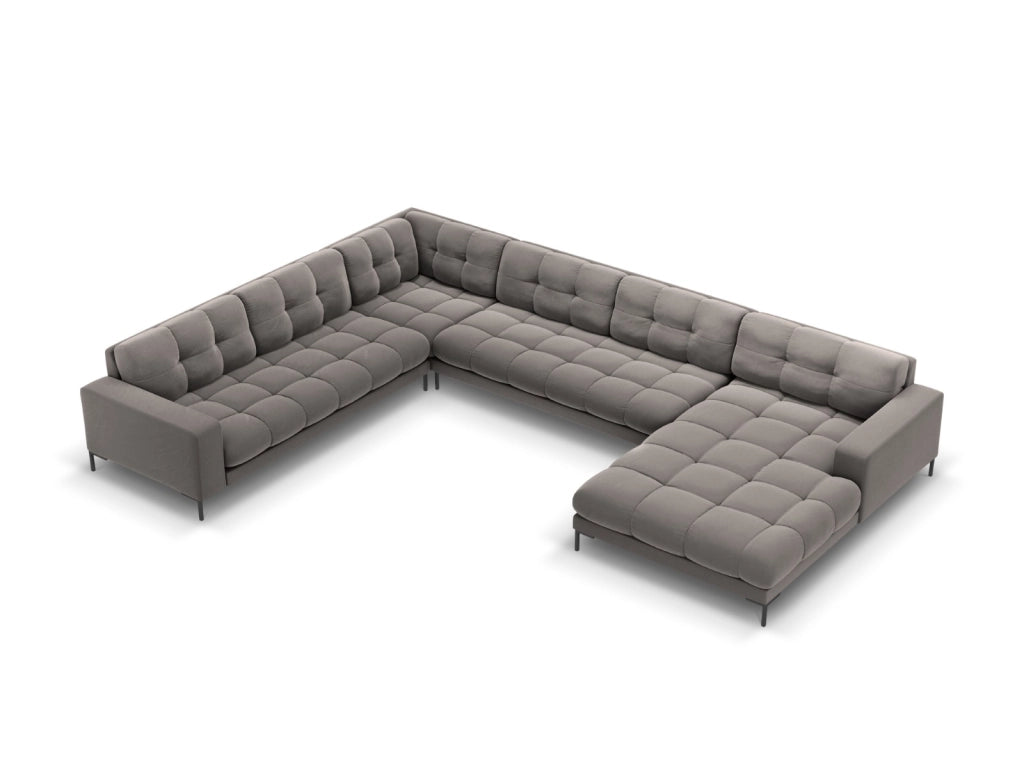 Cosmopolitan Design - Divano panoramico sinistro "Bali" 7 posti in velluto grigio chiaro 