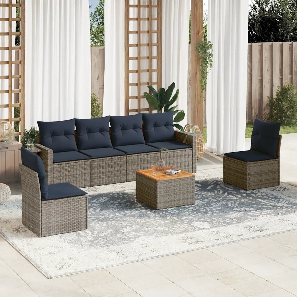 Set Divani da Giardino 7 pz con Cuscini Grigio in Polyrattan 3224514