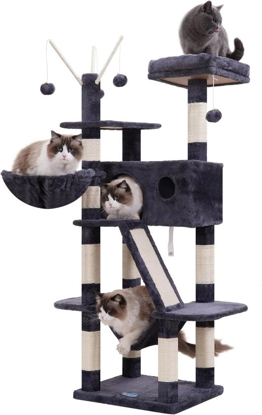 Palo per gatti - alta struttura per gatti con nido - 154 cm - grigio fumo