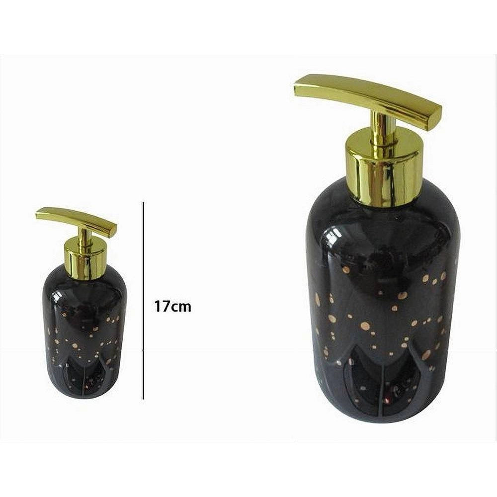 Trade Shop - Dispenser Porta Sapone Liquido Nero Macchiato Dorato Bagno Moderno Arredo 59926 -