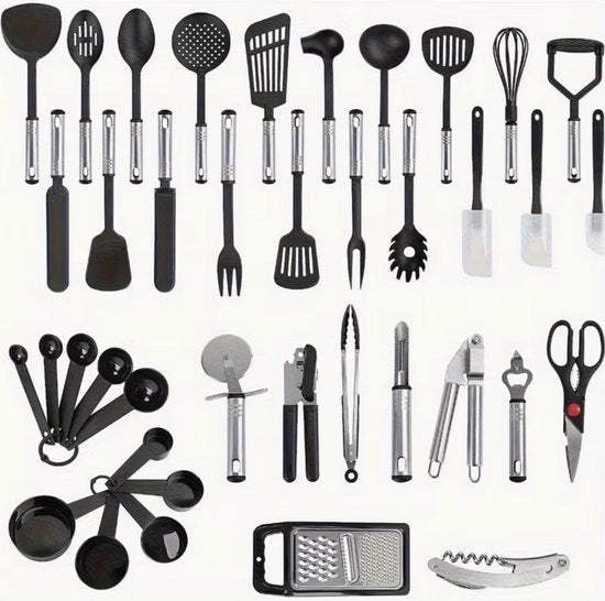 Insolabile set di accessori da cucina da 40 pezzi – utensili da cucina con spatole, cucchiai e accessori da cucina