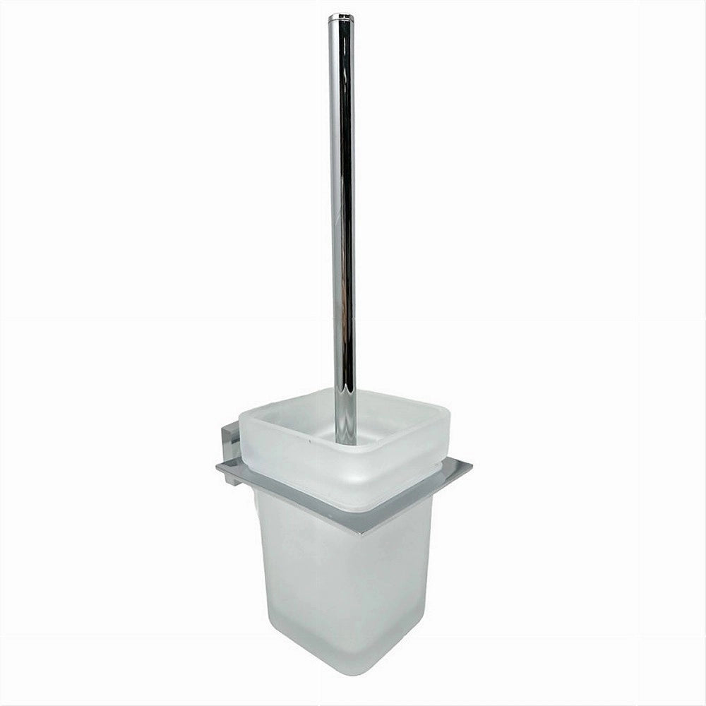 Trade Shop - Porta Scopino Wc Scopettino Completo Vetro Satinato Fissaggio Parete Bagno Cubo 87220 -