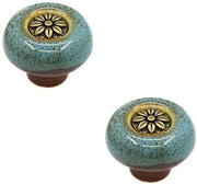 Maniglia Ceramica per Mobili - Retro - Maniglia di Cassetto - Pomo di Chiusura Ronde - 2 Pezzi - Maniglia a Zingalleggering + Ceramica - Maniglia di Cassetto