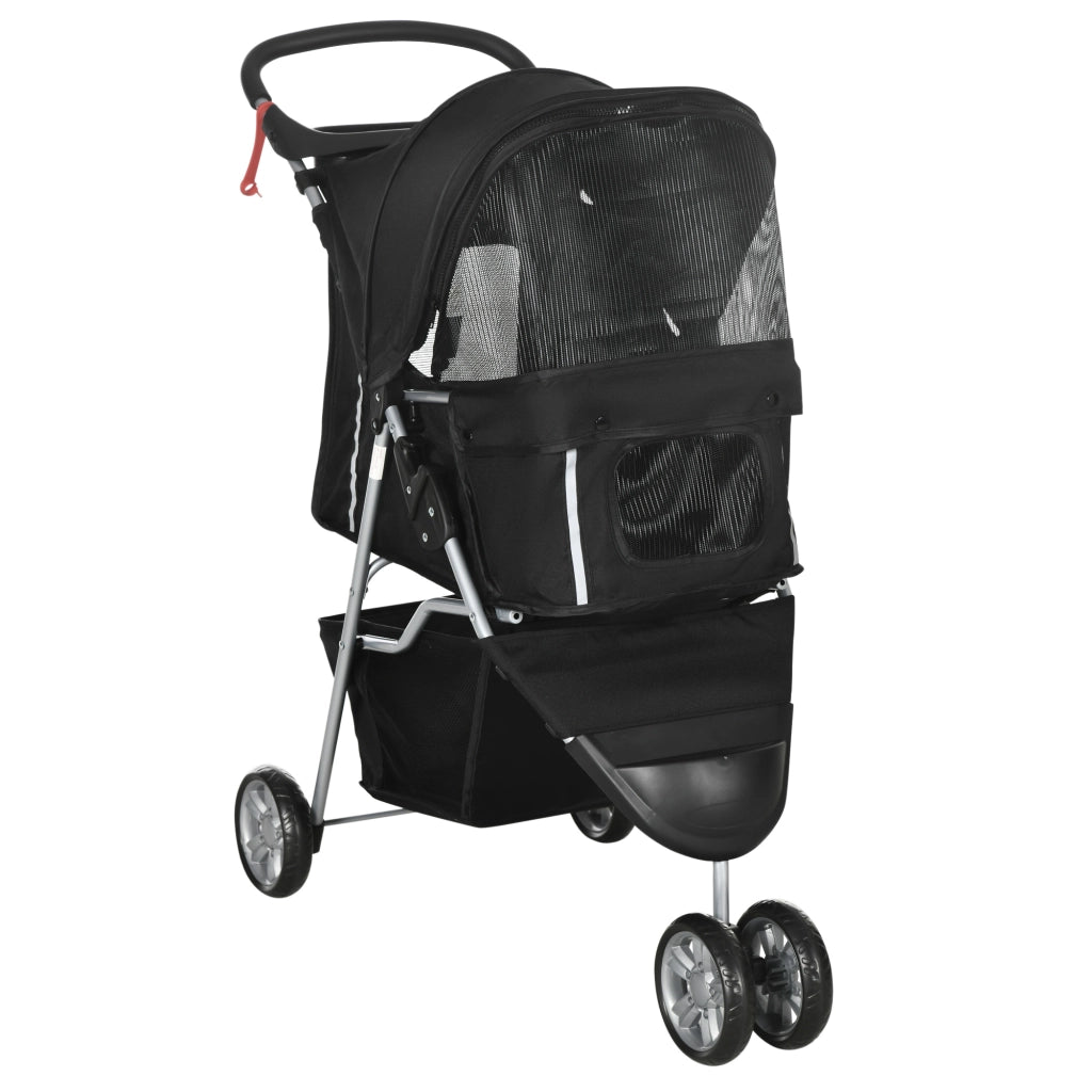 Carrozzina Pieghevole per Cani Piccoli ¨C zephmum ¨C Nero, Ruote con Freni, Portabicchieri, Cestino