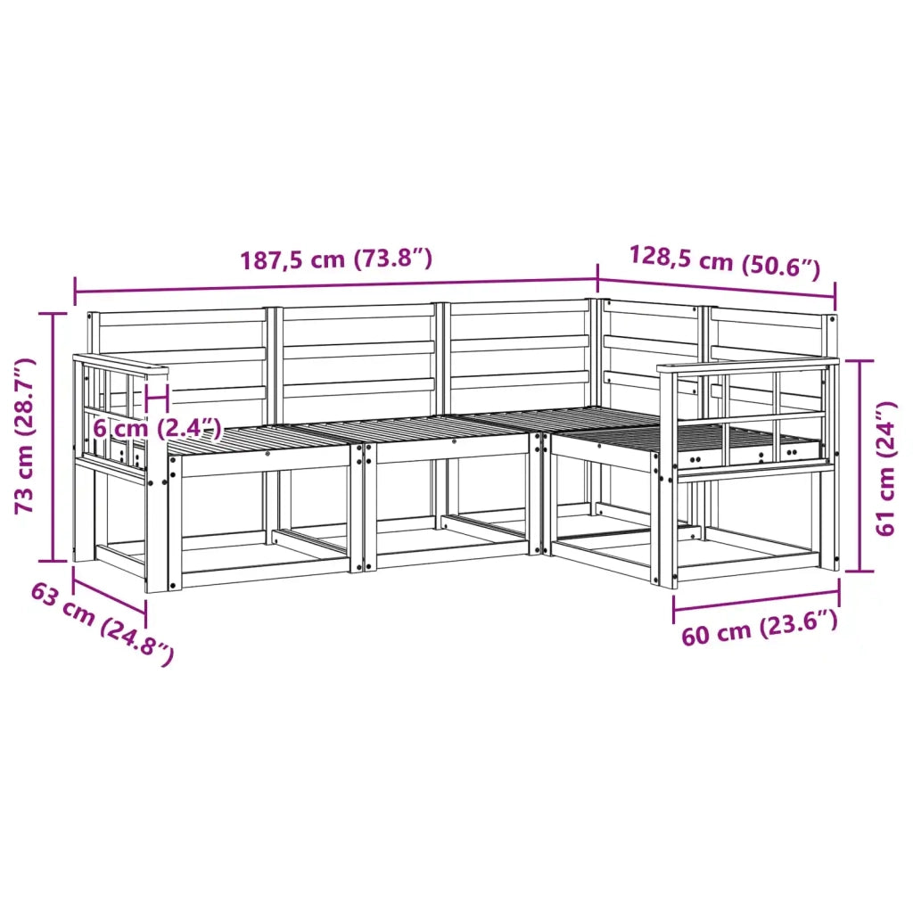 Set di divani da esterno 4 pcs Bianco 187,5 x 128,5 x 73 cm 3387568