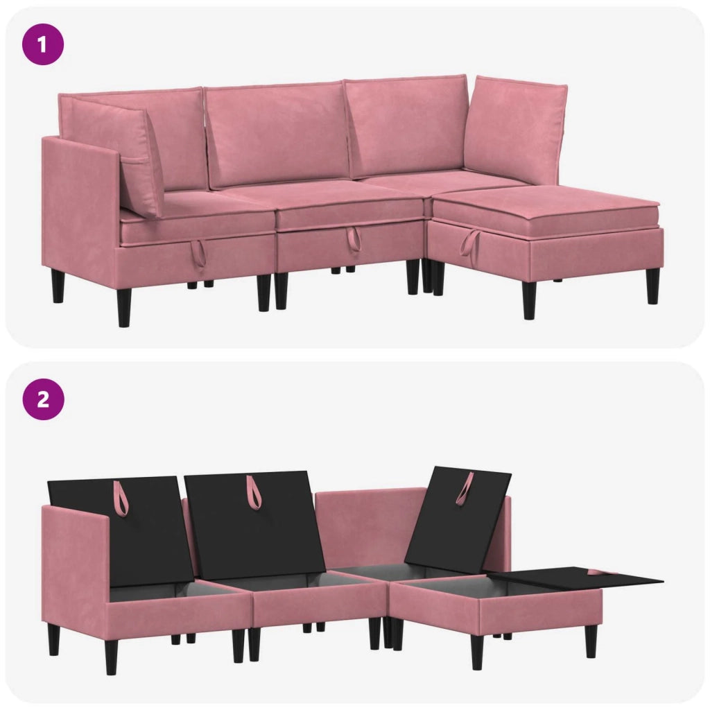 Set di mobili per il soggiorno con cuscino 4 pcs Rosa Velluto 3413745