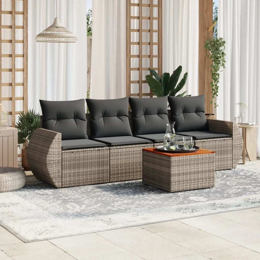 Set Divano da Giardino 5 pz con Cuscini-Sofa da Giardino-Divanetto da esterno Grigio in Polyrattan 239589