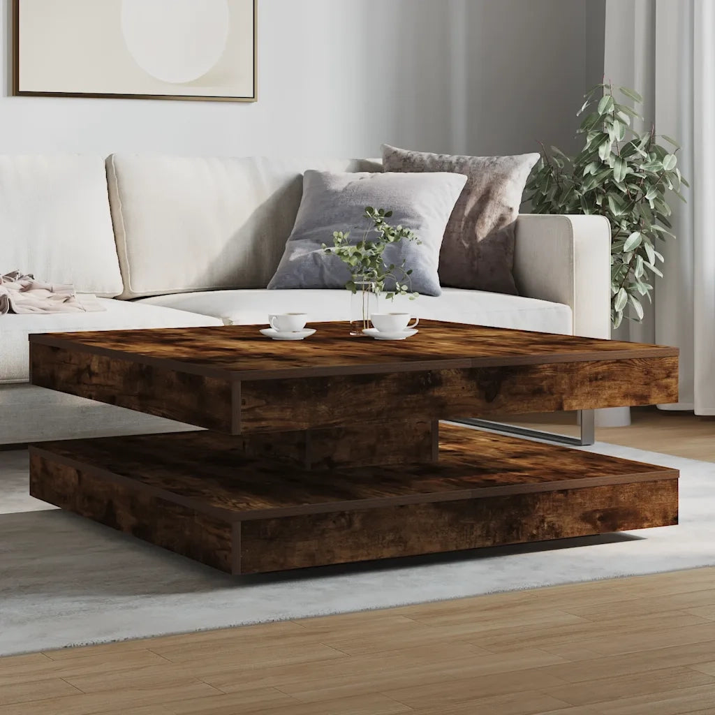 Tavolino da Caff¨¨ Girevole a 360 Gradi-Tavolino da soggiorno Rovere 90x90x34,5 cm