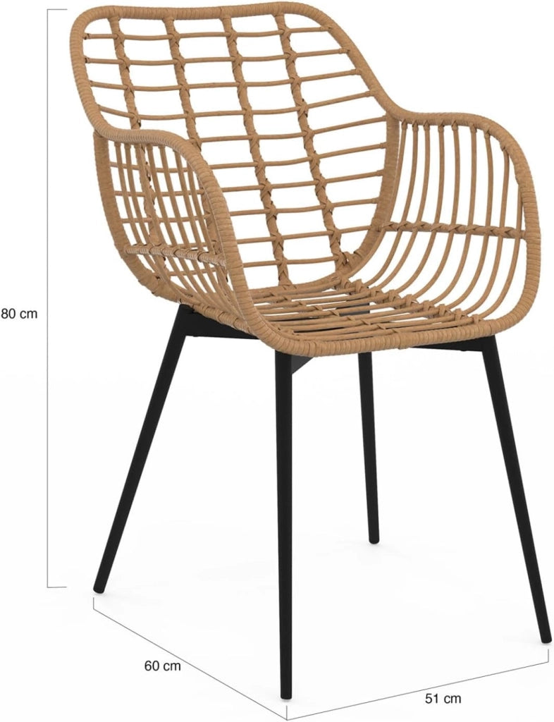 Set di 2 sedie da pranzo SUMMER in rattan con gambe in metallo nero