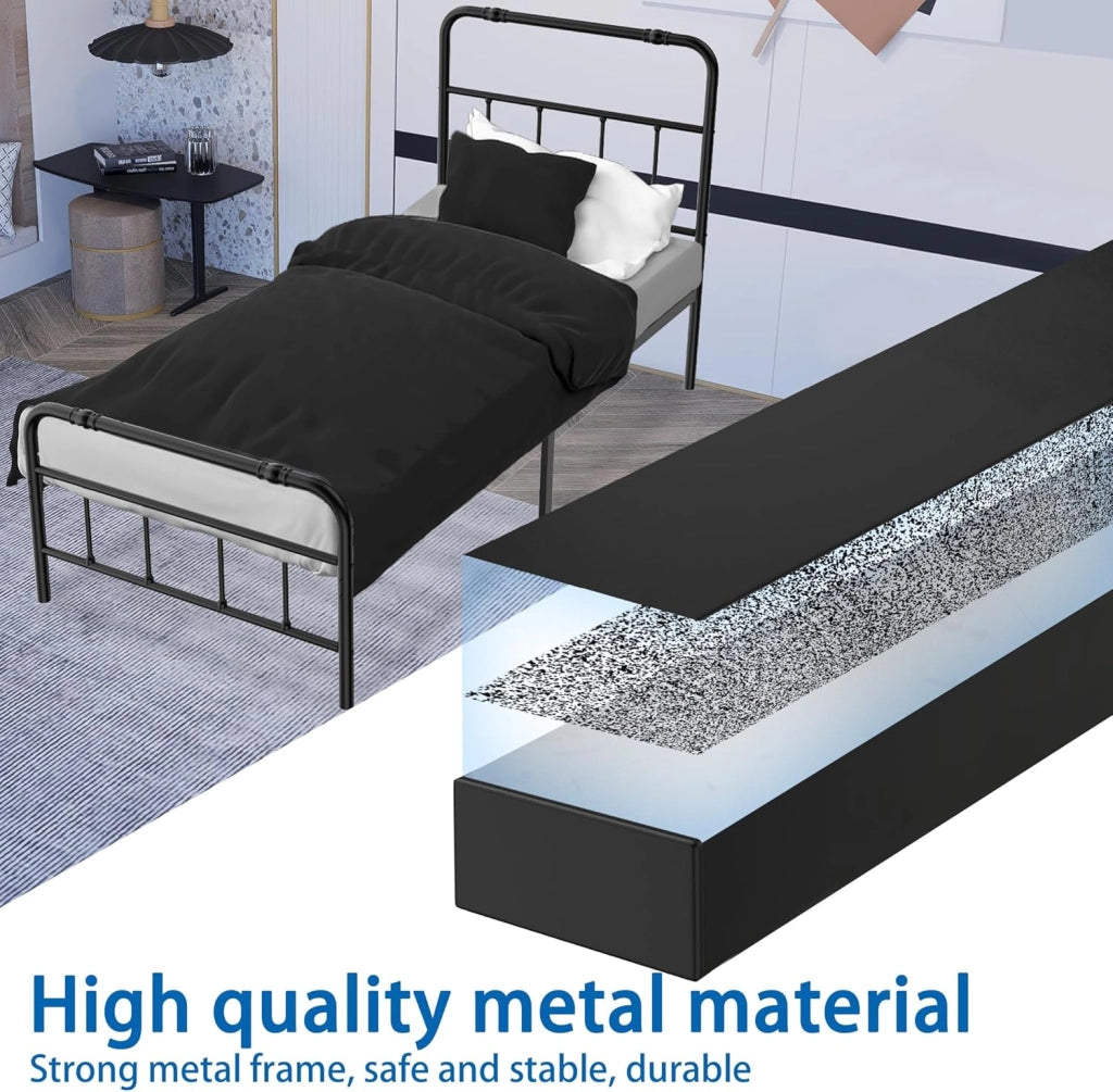 Letto con testiera alta, 90 x 200 cm, in metallo, con vano portaoggetti, in metallo, per letto degli ospiti, letto singolo