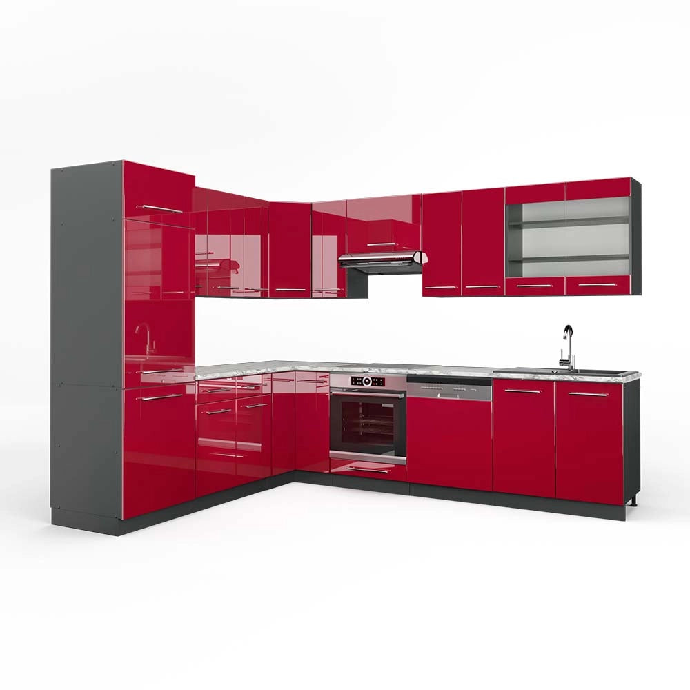 Cucina angolare completa Fame-Line Bordeaux lucido/Antracite 287 x 60 cm, PL Marmo Vicco