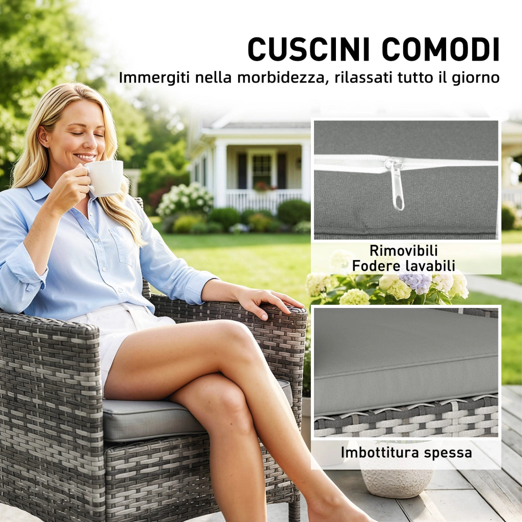 Sedia da Giardino con Cuscini ¨C Zephmum ¨C Rattan, Acciaio, Grigio, 58x62x87 cm