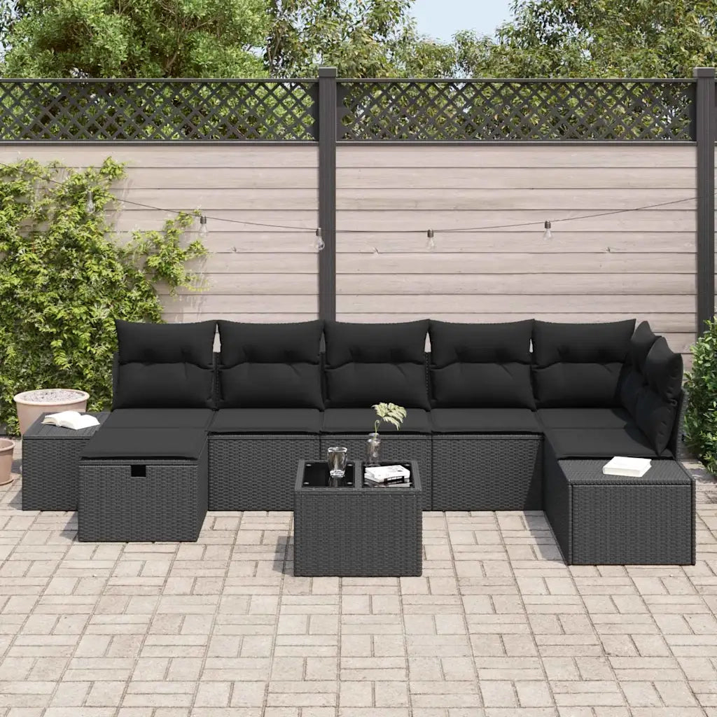 Set Divano da Giardino con cuscino 8 pcs Nero polyrattan 3359412