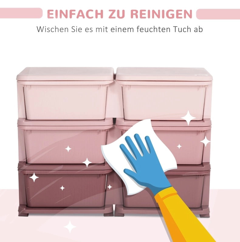 Mobile contenitore rosa con 6 cassetti estraibili e seduta