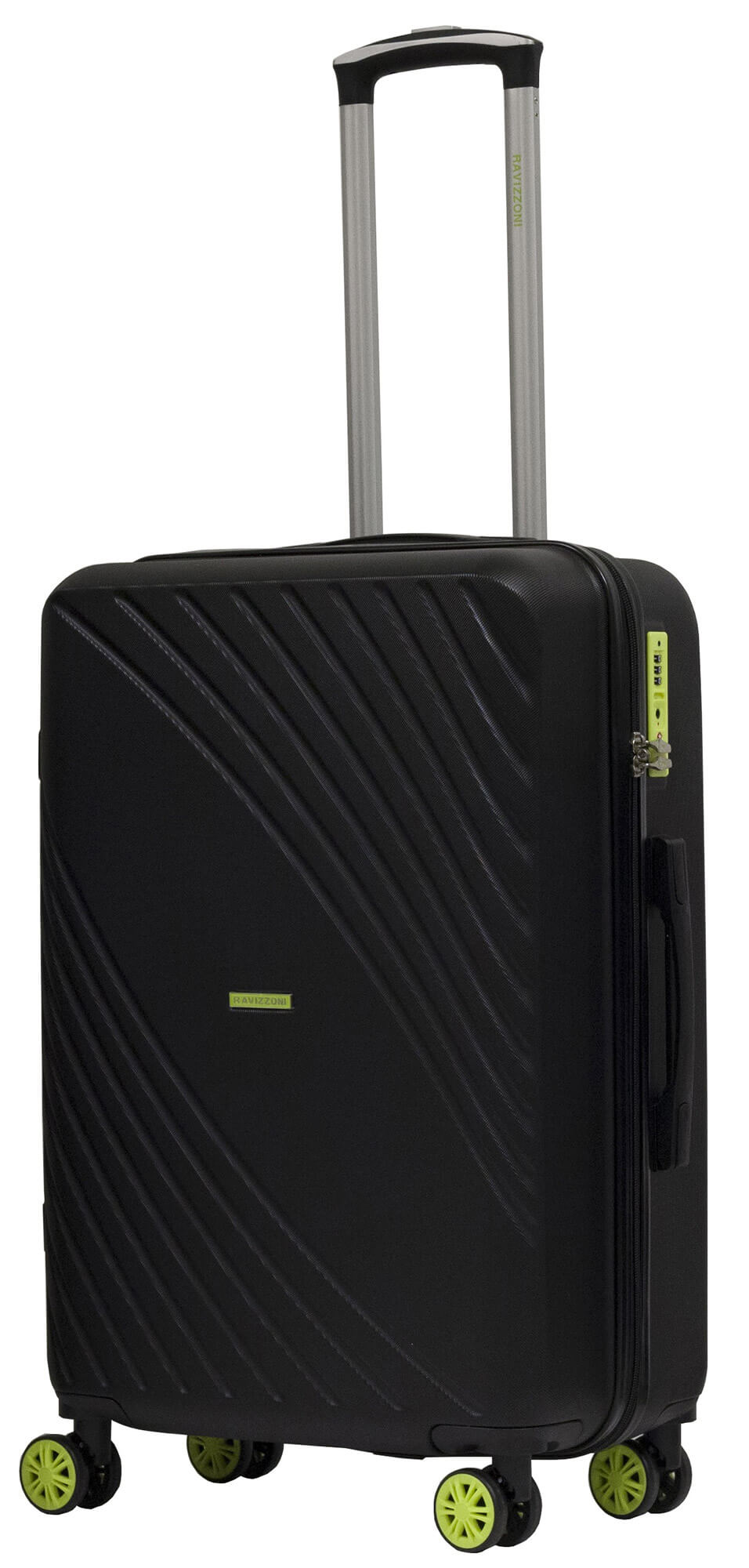 Set 3 Valigie Trolley Rigide in ABS 4 Ruote TSA Ravizzoni Fresh Nero e Giallo Fluo